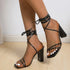 'Caris' Tie-Up Cross Strap Block Heels - Celes Fashion